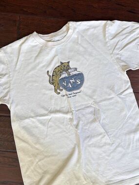 Vans Cream Cat & Fishbowl Graphic Pet Tee - Cream/Blue